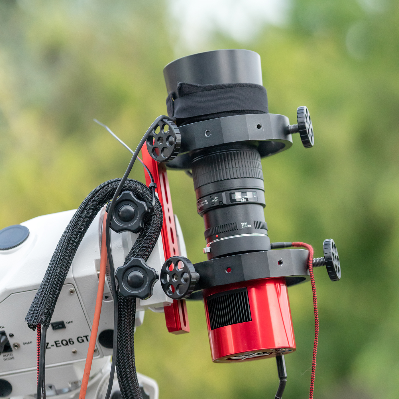 Canon 200mm 2.8 lens mounted on a Skywatcher AZEQ6 
